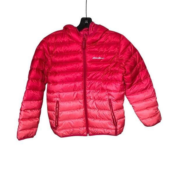 Eddie Bauer Puffer Reversible Ombre Pink Duck Down Full Zip Jacket Size 10/12 - Picture 1 of 8